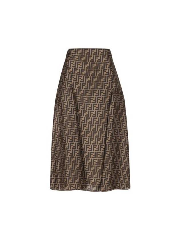 FF Motif Silk Twill A-line Skirt Brown - FENDI - BALAAN 1