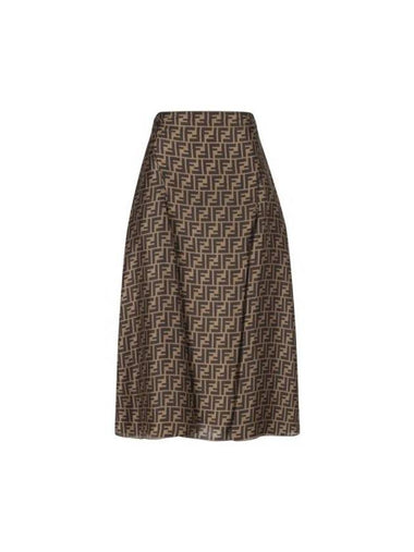 FF Motif Silk Twill A-line Skirt Brown - FENDI - BALAAN 1