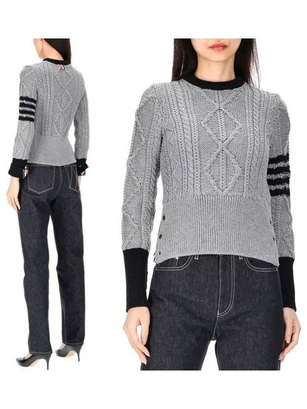 Women's 4 Bar Cable Classic Crew Neck Knit Top Grey - THOM BROWNE - BALAAN 2