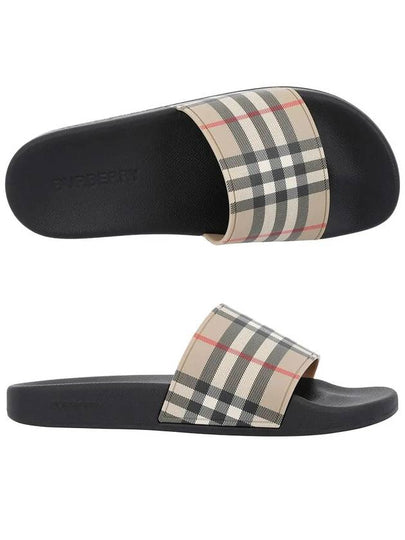 Vintage Check Print Slippers Black Beige - BURBERRY - BALAAN 2