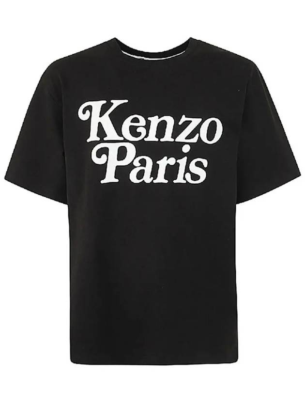 White Logo Print Short Sleeve T-Shirt Black - KENZO - BALAAN 3