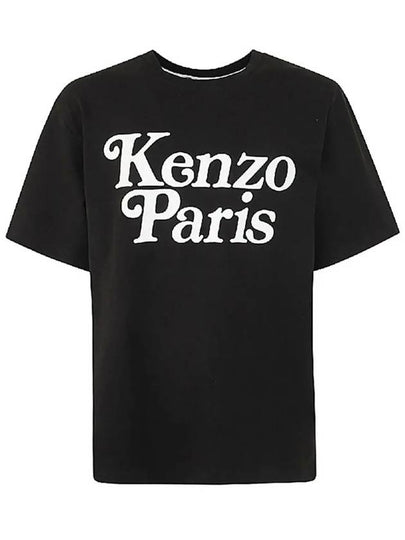 White Logo Print Short Sleeve T-Shirt Black - KENZO - BALAAN 2