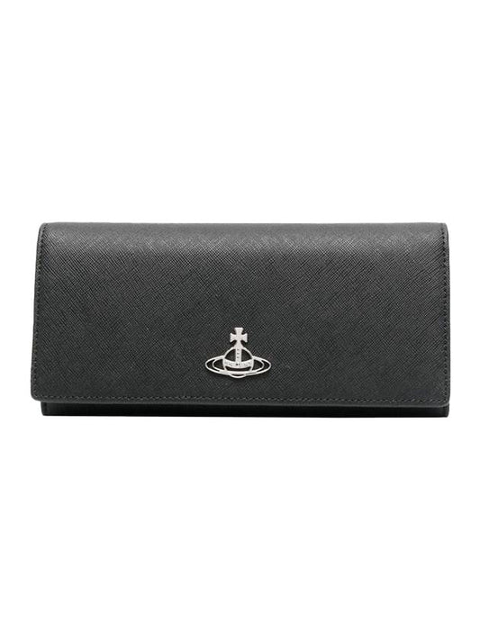 Silver Logo Saffiano Long Wallet Black - VIVIENNE WESTWOOD - BALAAN 1