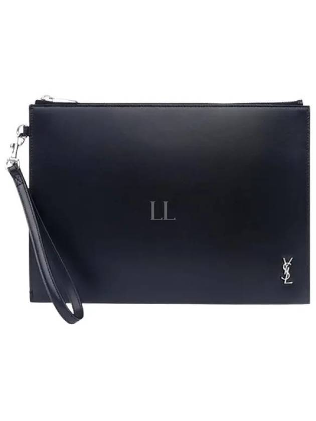 Tiny Monogram Silver Clutch Bag Black - SAINT LAURENT - BALAAN 2