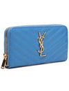 Matelasse Monogram Zipper Around Long Wallet Blue - SAINT LAURENT - BALAAN 3