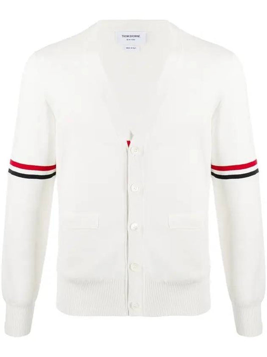 Milano Stitch Sprite Armband Cotton V-neck Cardigan White - THOM BROWNE - BALAAN 1