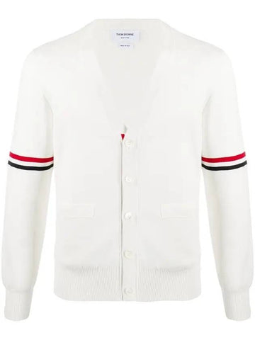 Milano Stitch Sprite Armband Cotton V-neck Cardigan White - THOM BROWNE - BALAAN 1