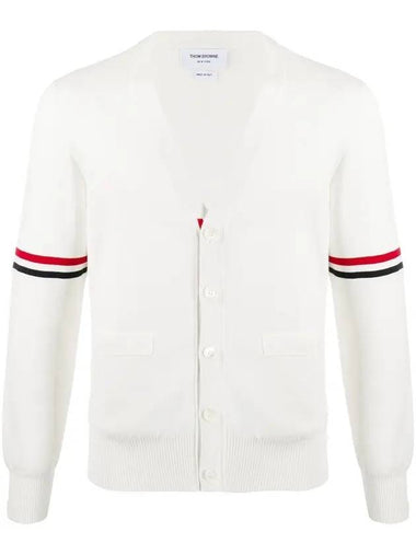 Milano Stitch Sprite Armband Cotton V-neck Cardigan White - THOM BROWNE - BALAAN 1