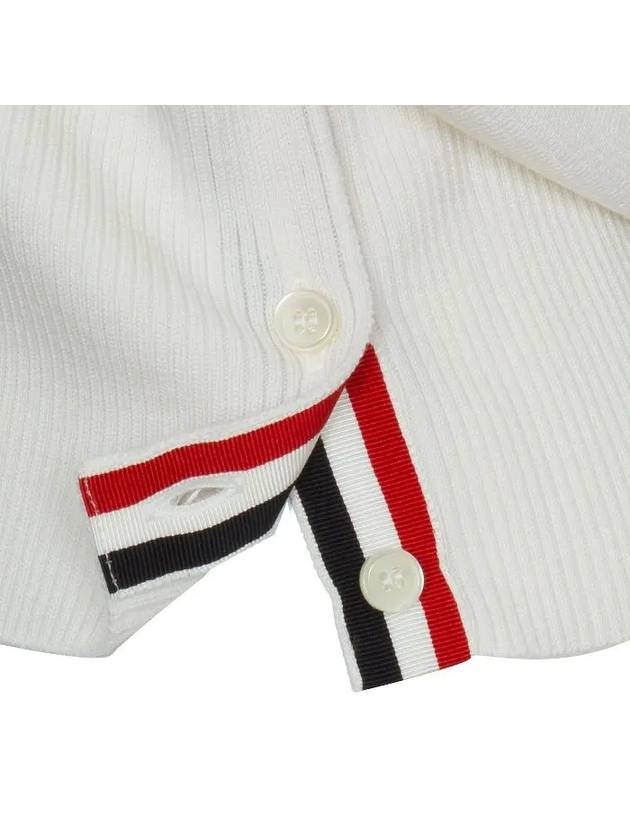 Milano Stitch 4 Bar Classic V Neck Fine Merino Wool Cardigan White - THOM BROWNE - BALAAN 10