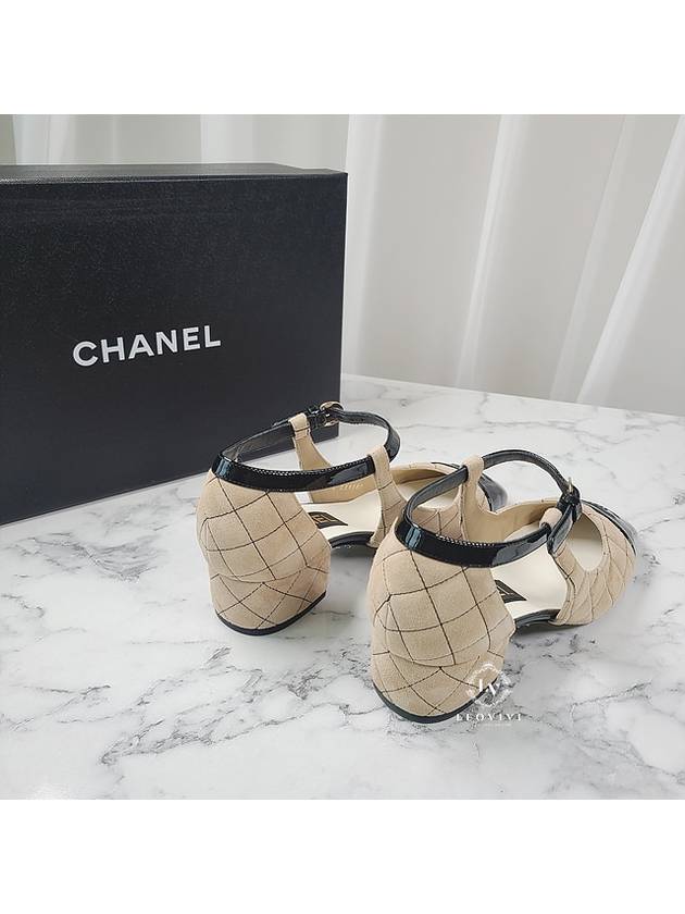 Mary Jane Suede Enamel Beige Black Strap Shoes 36 G39383 - CHANEL - BALAAN 5