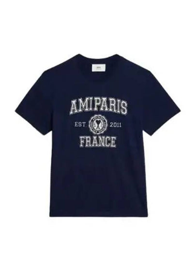 Varsity Logo Short Sleeve T-Shirt Navy - AMI - BALAAN 2