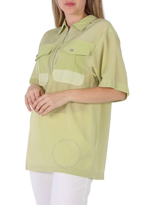 Burberry Ladies Mist Green Ilona Zip-front Silk Bowling Shirt, Brand Size 4 (US Size 2) - BURBERRY - BALAAN 3