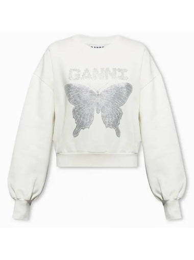 Butterfly Logo Cotton Sweatshirt White - GANNI - BALAAN 1