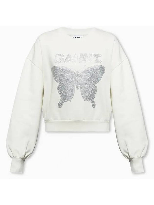 Butterfly Logo Cotton Sweatshirt White - GANNI - BALAAN 1