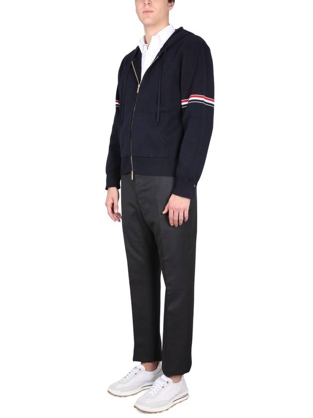 Cotton Milano Armband Zip Up Hoodie Navy - THOM BROWNE - BALAAN 3