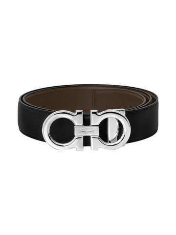 Reversible Gancini Leather Belt Black - SALVATORE FERRAGAMO - BALAAN 1