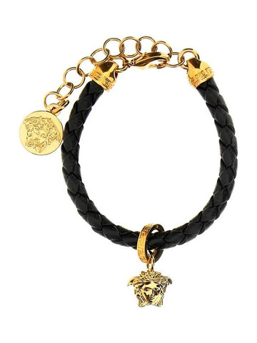 Medusa Charm Leather Bracelet Black - VERSACE - BALAAN 1