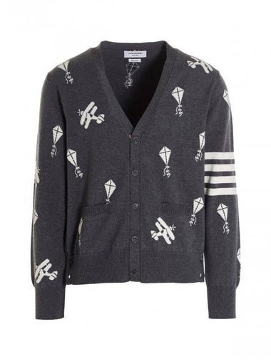 Sky Icon Merino Wool Cardigan Grey - THOM BROWNE - BALAAN 1