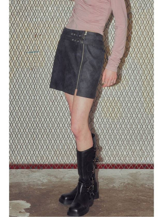 Fake leather zipper belt mini skirt black - DIAIRE - BALAAN 2