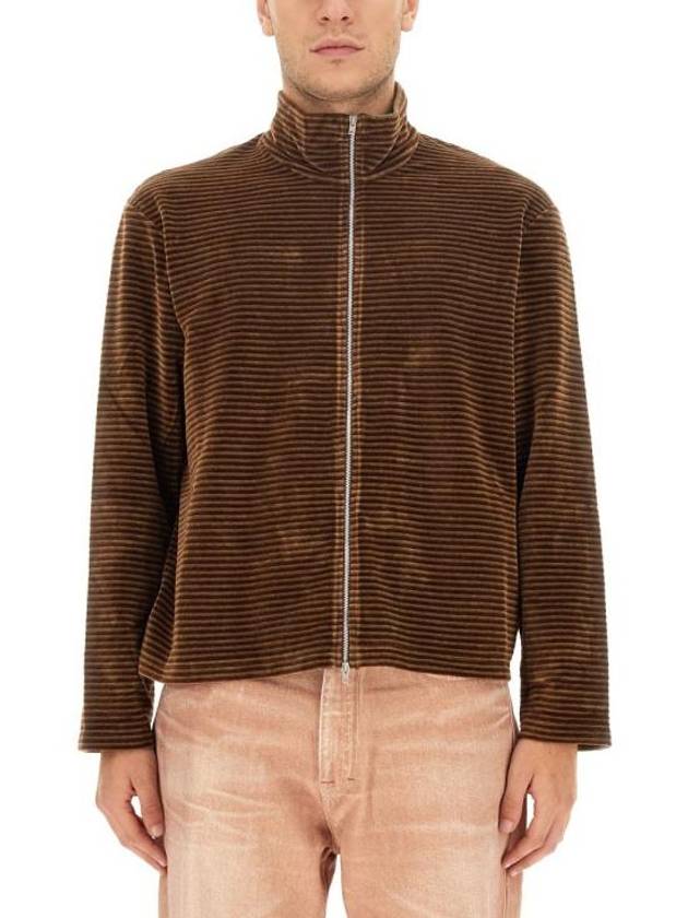 Shrunken Fullzip Polo Scoobie Stripe Velour Knit Top Brown - OUR LEGACY - BALAAN 1