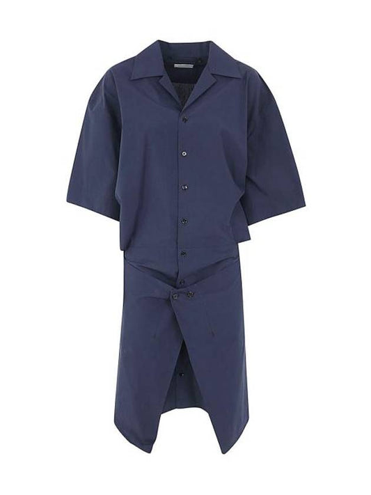 Cotton Shirt Neck Short Dress Navy - LEMAIRE - BALAAN 1