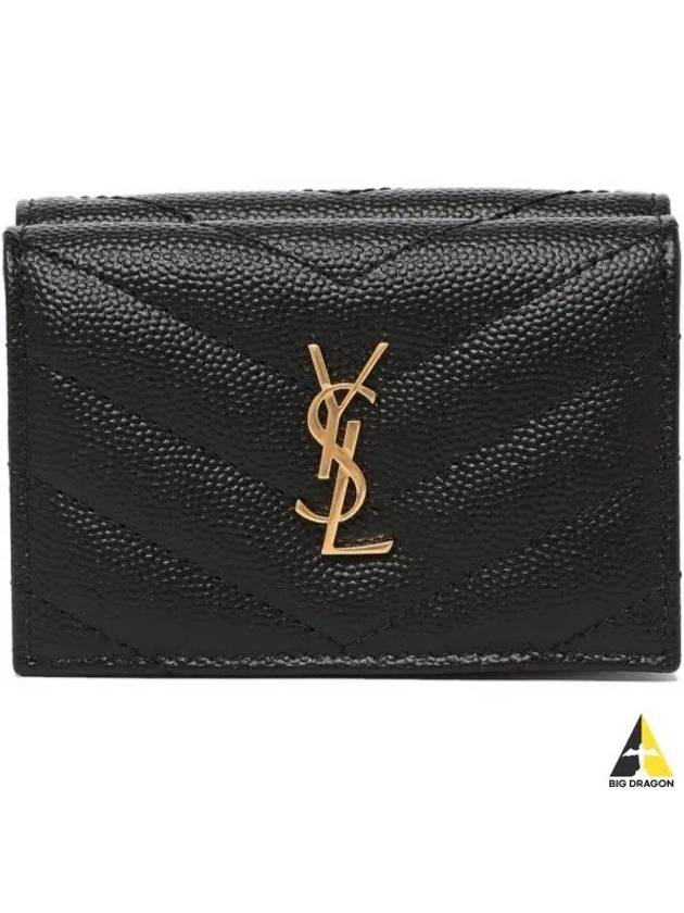 Monogram Quilted Mini Half Wallet Black - SAINT LAURENT - BALAAN 2