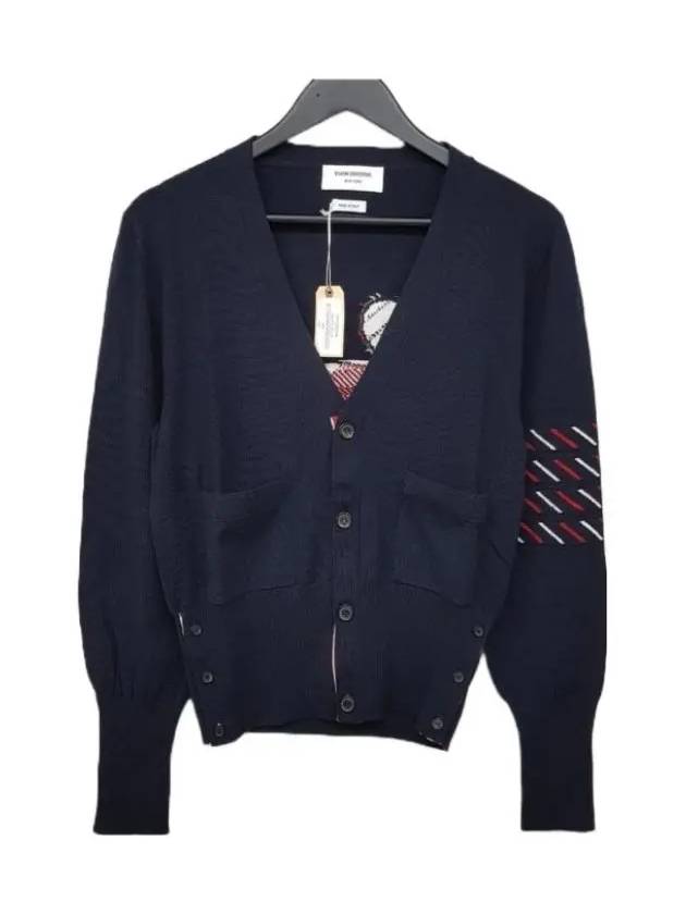 Wrap Stripe Duck Intarsia Cardigan Navy - THOM BROWNE - BALAAN 5