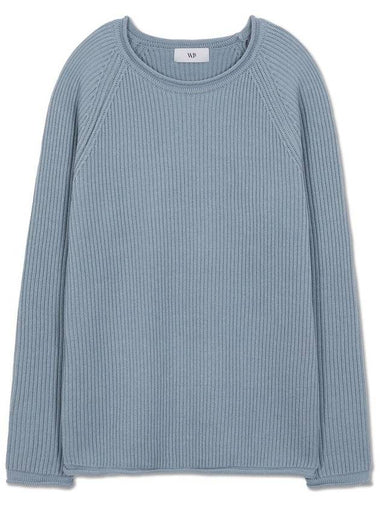 French oversized raglan ribbed cotton knit BABY BLUE - WEST GRAND BOULEVARD - BALAAN 1