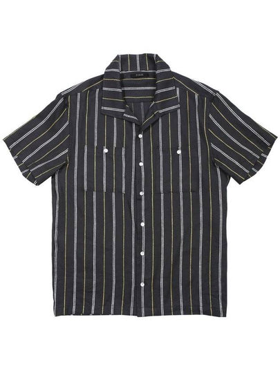 Sailor Open Collar Linen Striped Short Sleeve Shirt Navy - IFELSE - BALAAN 2