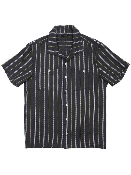 Sailor Open Collar Linen Striped Short Sleeve Shirt Navy MSH2071 - IFELSE - BALAAN 1