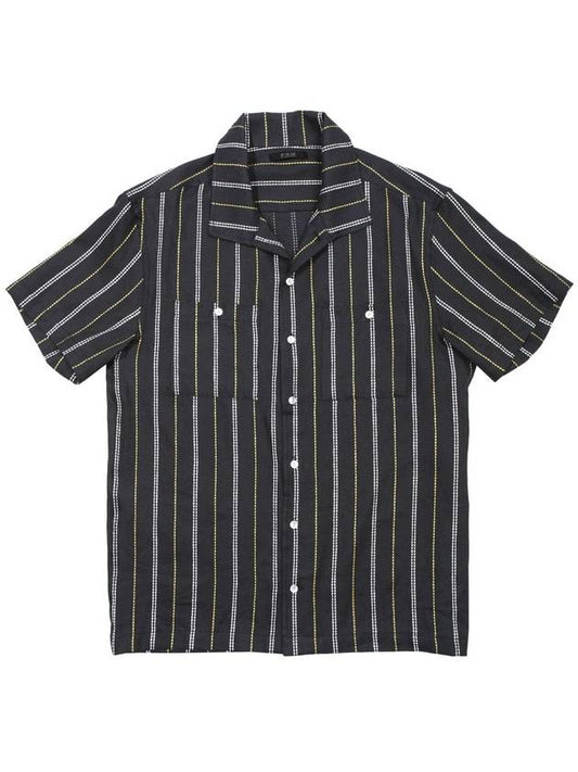 Sailor Open Collar Linen Striped Short Sleeve Shirt Navy MSH2071 - IFELSE - BALAAN 2