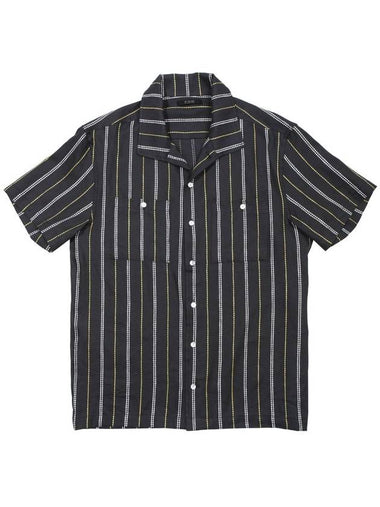 Sailor Open Collar Linen Striped Short Sleeve Shirt Navy - IFELSE - BALAAN 1