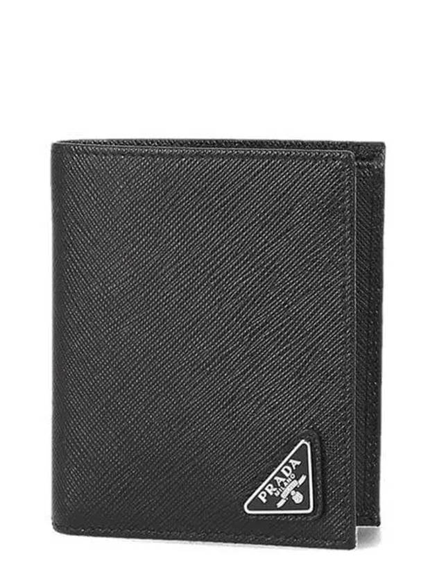 Triangle Logo Saffiano Half Wallet Black - PRADA - BALAAN 2