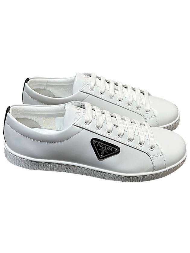 Brushed Leather Sneakers White Black - PRADA - BALAAN 2