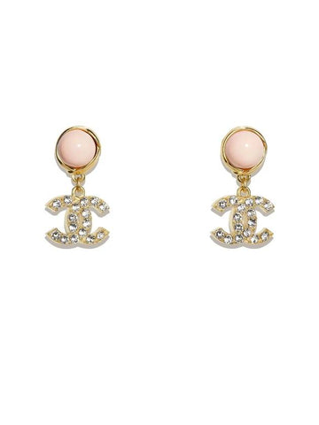 CC Logo Pearl Crystal Drop Earrings Gold - CHANEL - BALAAN 1