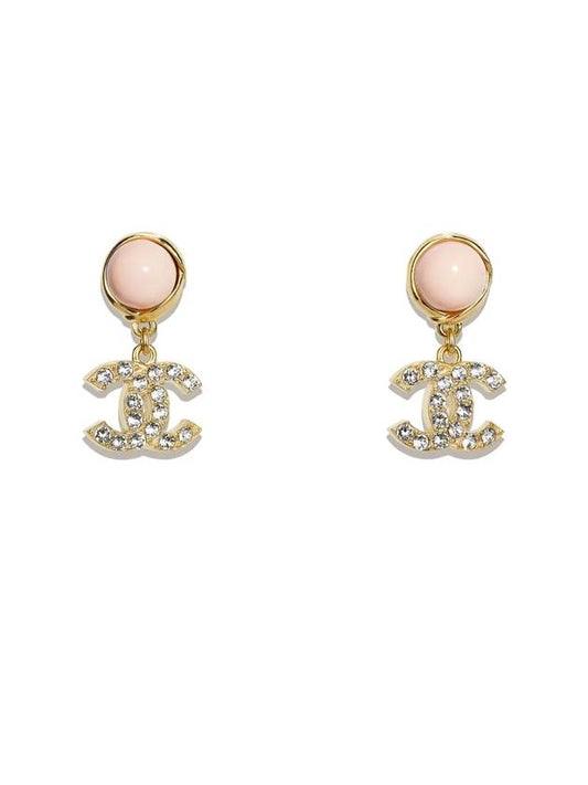 CC Logo Pearl Crystal Drop Earrings Gold - CHANEL - BALAAN 1