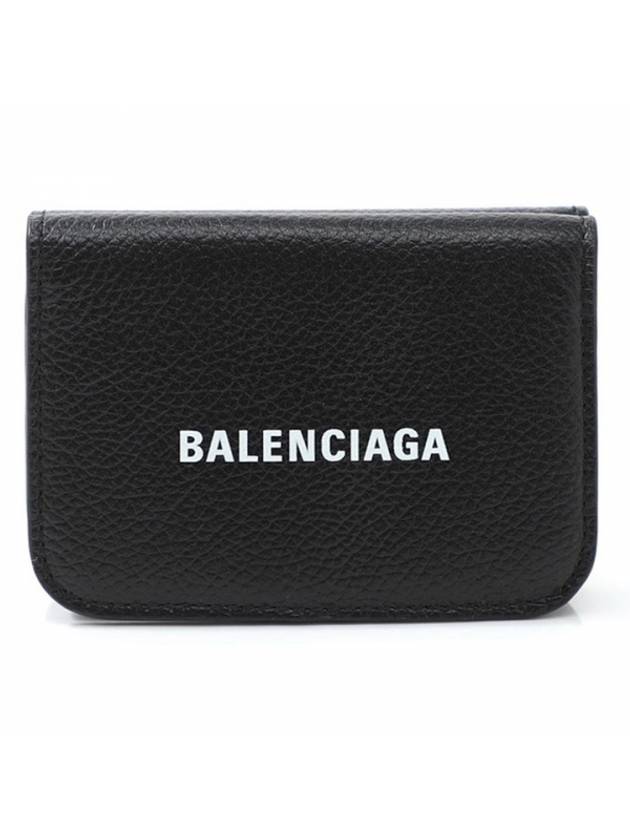 Logo Tri-Fold Leather Half Wallet Black - BALENCIAGA - BALAAN 1