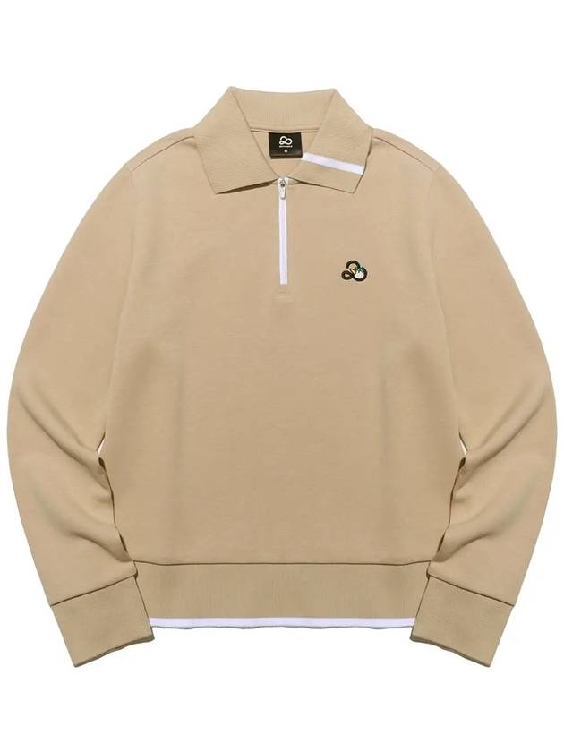 YOKO Collar Neck Half Zip Up Long Sleeve Sweatshirt BEIGE - 20THHOLE - BALAAN 2