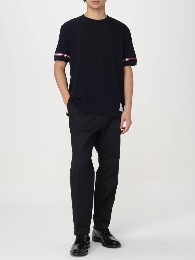 Striped Detail Crew Neck Cotton Short Sleeve T-Shirt Navy - THOM BROWNE - BALAAN 3