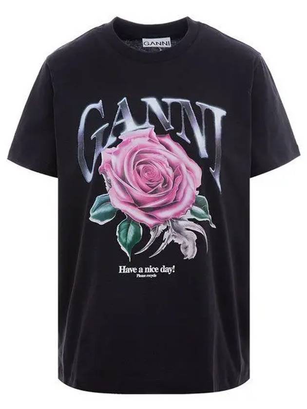 Basic Rose Relax Jersey Short Sleeve T-Shirt Black - GANNI - BALAAN 2