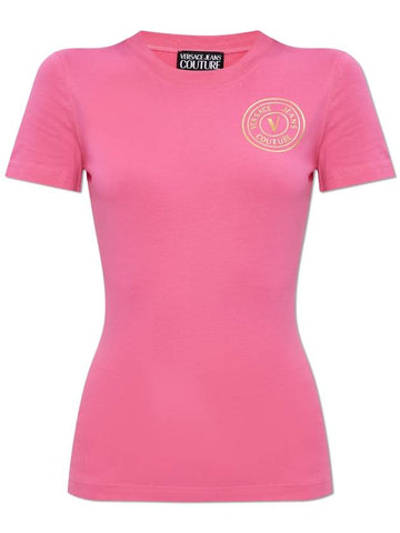 Versace Jeans Couture T-shirt With Printed Logo, Women's, Pink - VERSACE - BALAAN 1