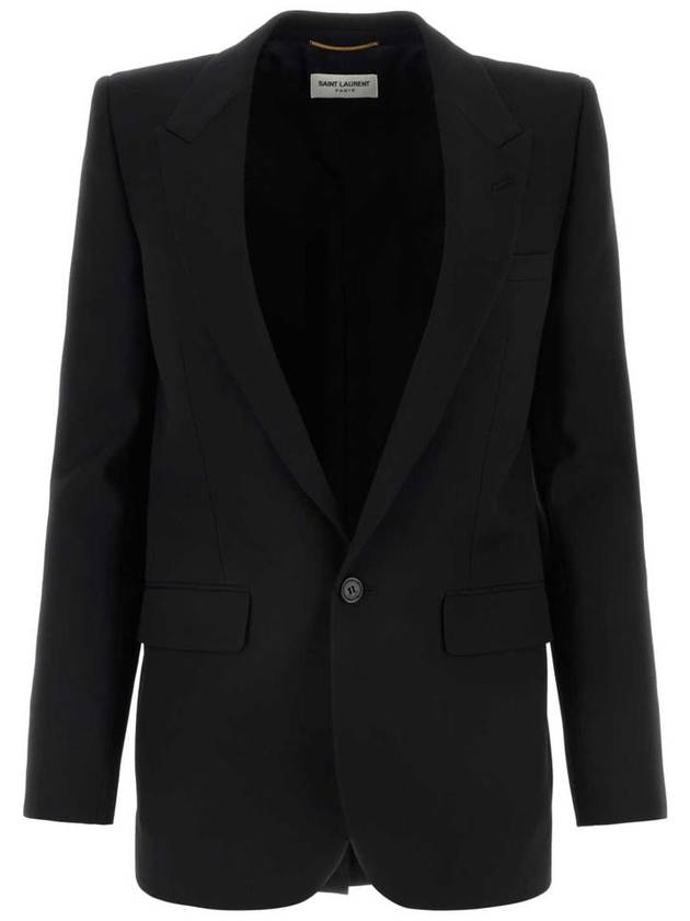 Women's Single Breasted Blazer Virgin Wool Jacket Black - SAINT LAURENT - BALAAN 2