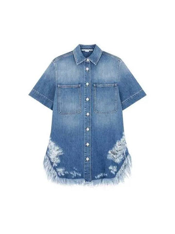 Distressed Denim Shirt Indigo - STELLA MCCARTNEY - BALAAN 1