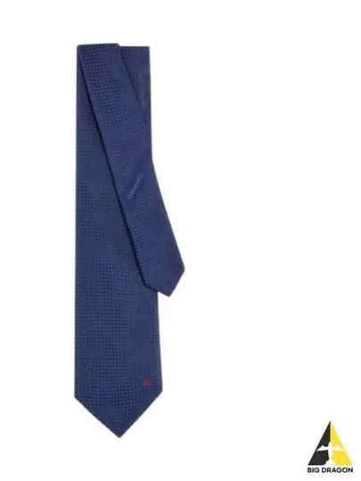 Embroidered Logo Silk Tie Navy - SALVATORE FERRAGAMO - BALAAN 2