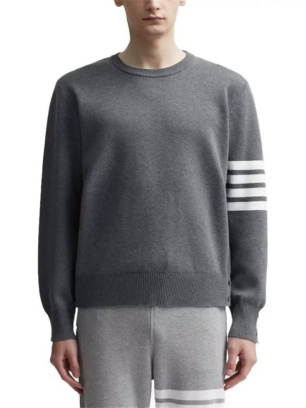 4 Bar Armband Milano Stitch Knit Top Mid Grey - THOM BROWNE - BALAAN 4