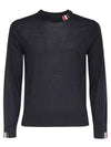 Intarsia Stitch Crew Neck Merino Wool Knit Top Navy - THOM BROWNE - BALAAN 2