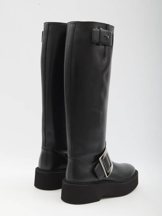 Viv Ranger Biker Leather Long Boots Black - ROGER VIVIER - BALAAN 4