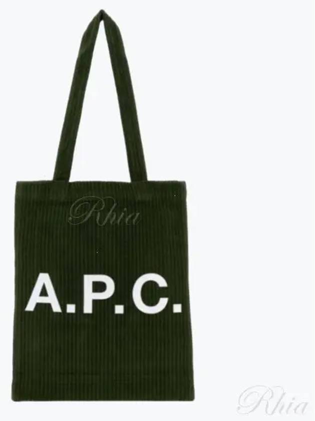 Lou Logo-Print Vertical Corduroy Tote Bag In Forest Green - A.P.C. - BALAAN 2