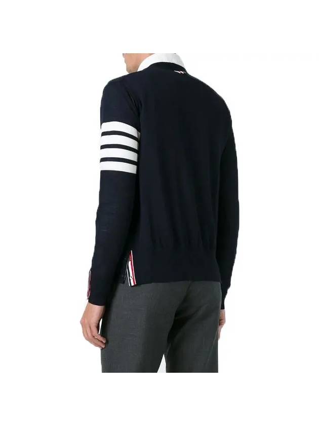 Men's Sustainable Classic Diagonal Wool Cardigan Navy - THOM BROWNE - BALAAN 8