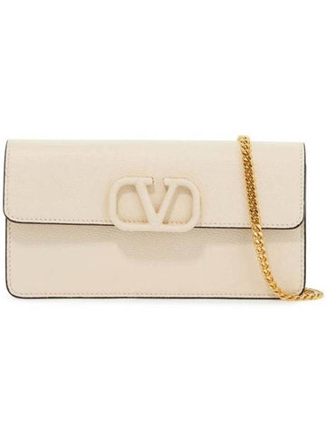 V Logo Signature Chain Grained Calfskin Long Wallet Light Ivory - VALENTINO - BALAAN 1